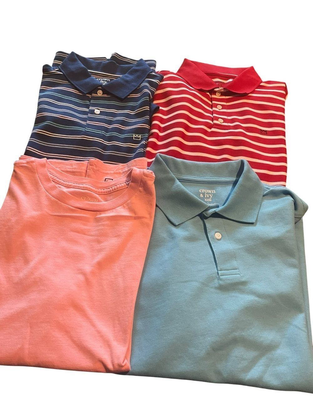 Crown & Ivy Kids Polo & Tee Pack - Blue, Red, Pink, Navy Striped new never worn